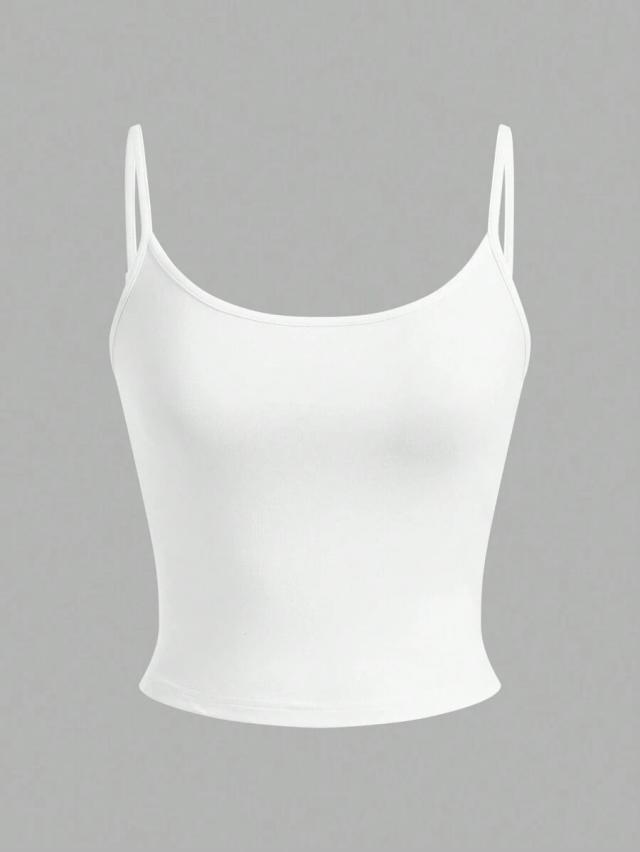 white simple slim-fit casual crop cami top