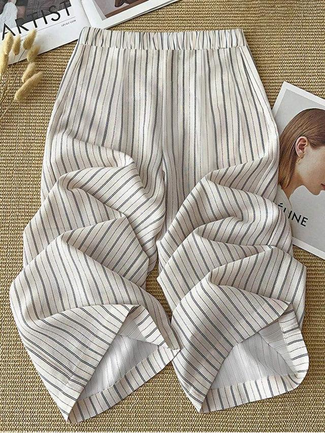 striped casual versatile wide leg pants