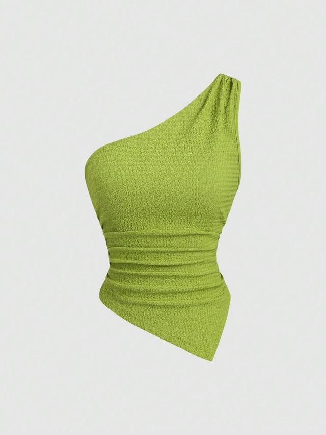 green sweetra women solid color minimalist asymmetrical neck top