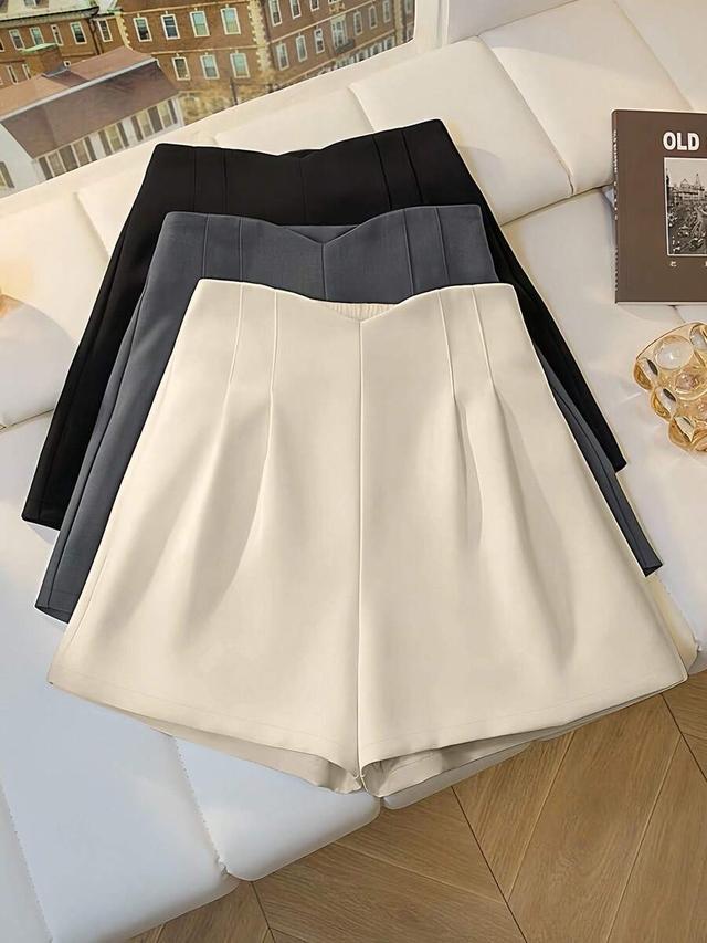 grey elegant high waist pleated wide leg shorts