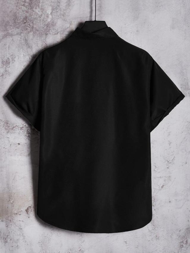 black swavvy loose fit colorblock letter graphic shirt