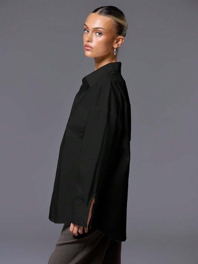 oversized black cotton button up shirt