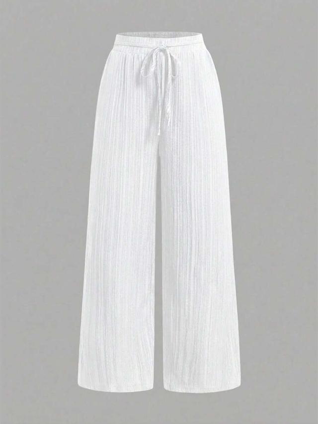 white casual striped and solid wide leg trousers set