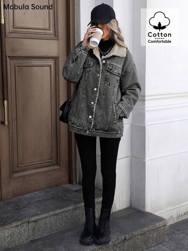 blue denim fleece lined windproof jacket