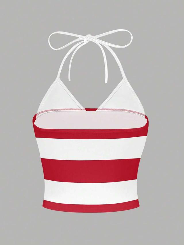 red stripes and white striped halter neck tube top