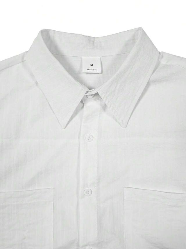 white linen-blend button-down casual shirt