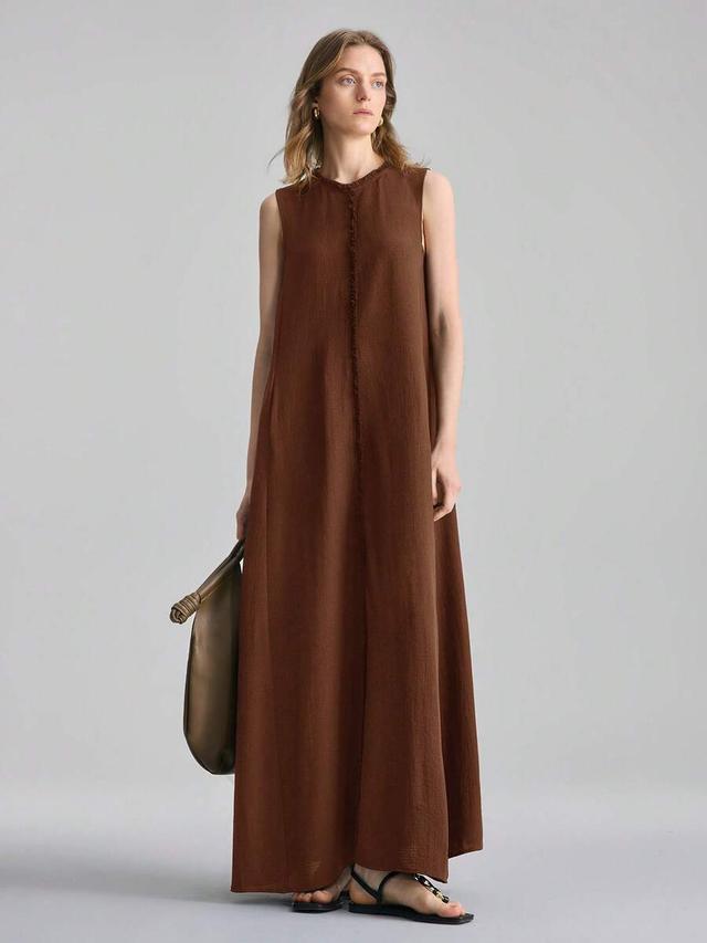 coffee brown sleeveless jacquard long dress