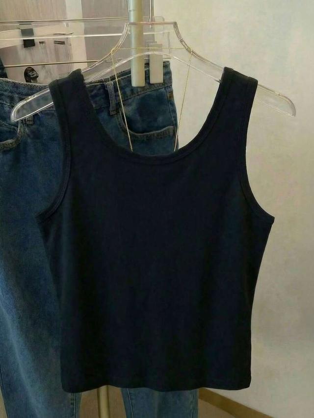 black rhinestone embellished minimalist cotton tank top