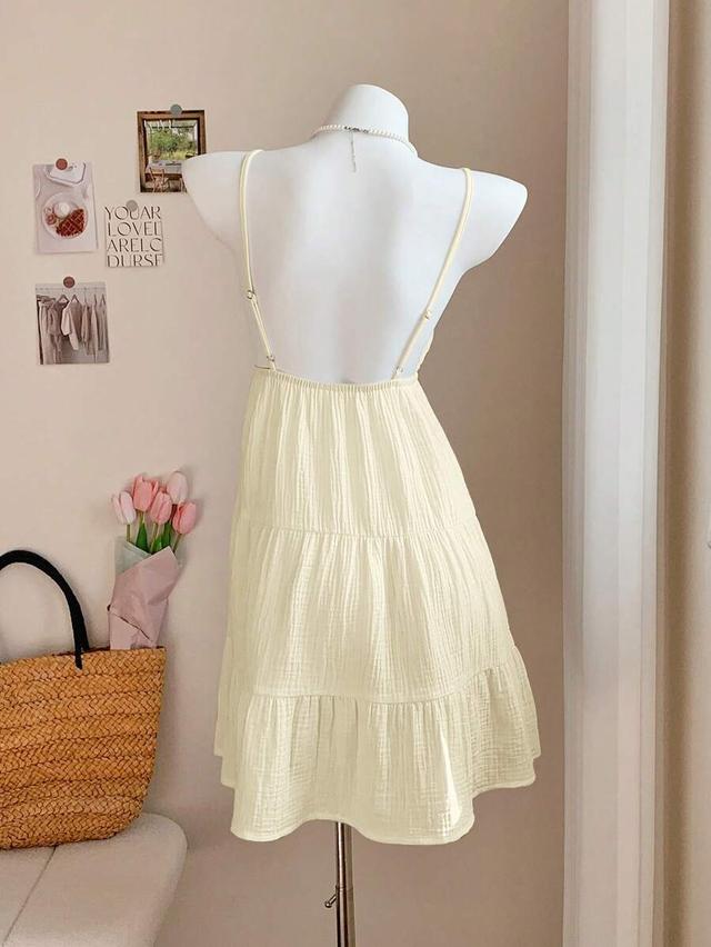 cream textured knotted sleeveless tiered summer dress