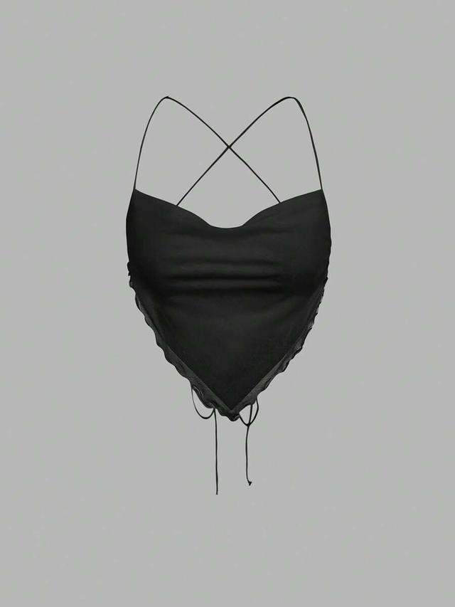 black three sleeveless mesh cami top with scarf hem