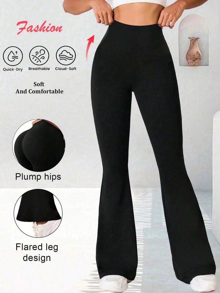 women's high waist solid black flare yoga pants
