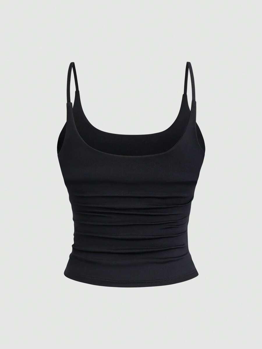 black spaghetti strap square neck camisole set