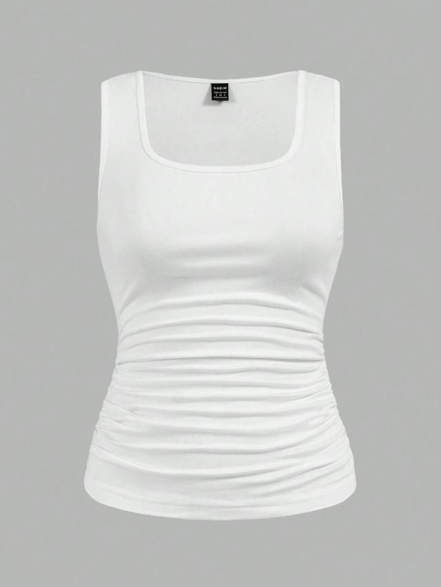 white ruched side slimming tank top