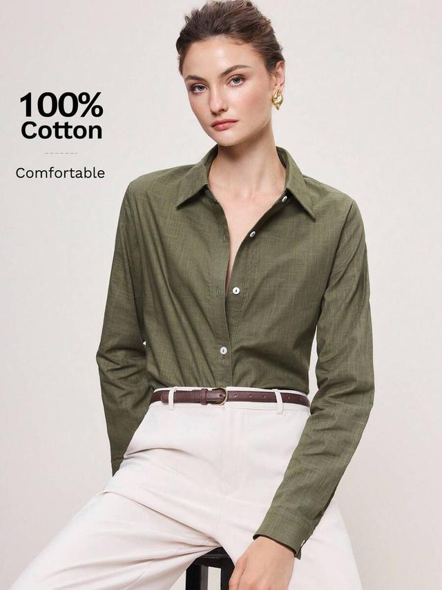 bean green long sleeve button-up shirt