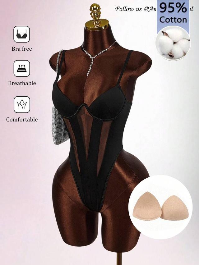 amplova black solid color hollow corset bodysuit