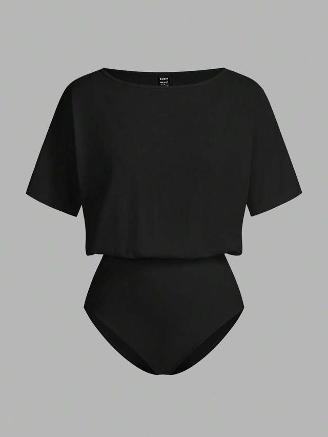black minimalist solid color short sleeve bodysuit