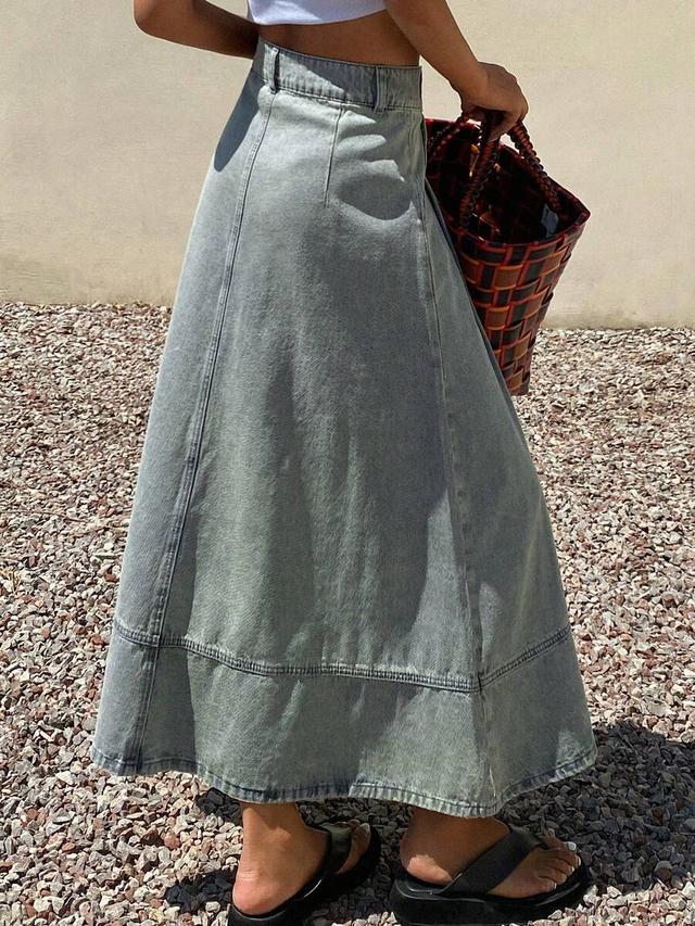 grey blue midi skirt with pleats