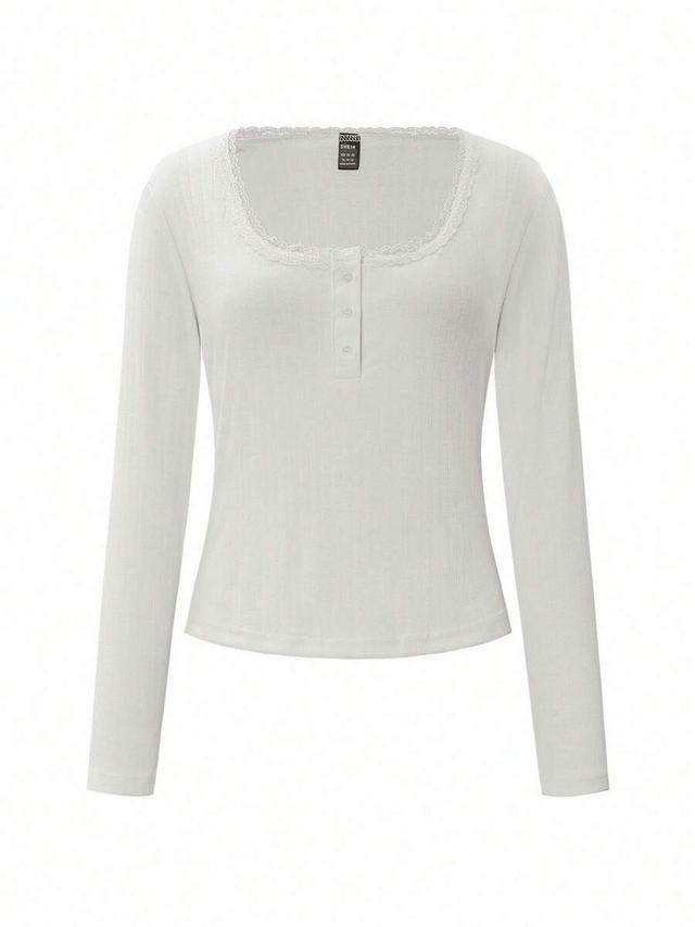 light grey lace trim long sleeve button down top
