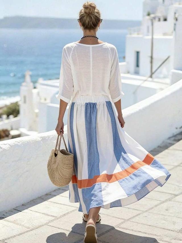 white breezaya women's casual colorblock elastic waist summer skirt