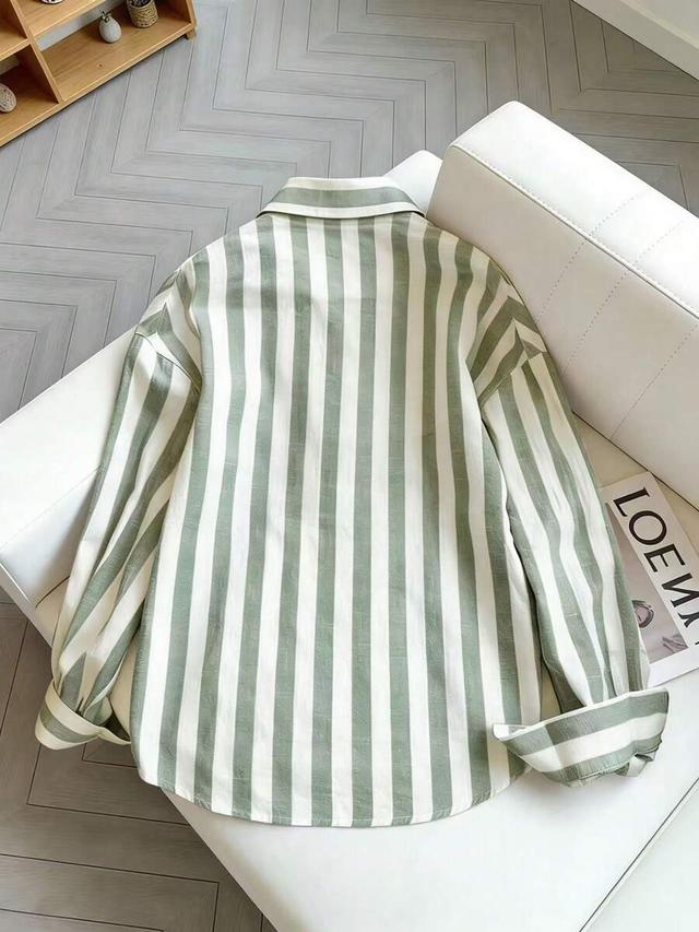 resyla women's striped casual single-breasted long sleeve shirt