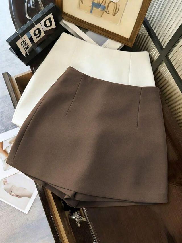 white textured high waist slit culotte shorts