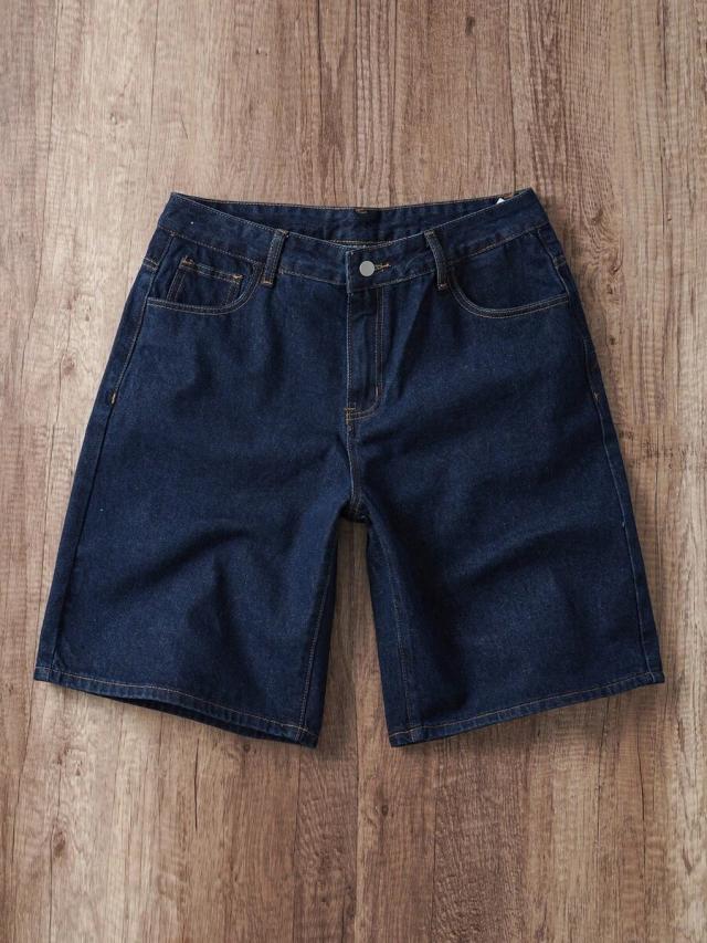 dark blue embroidered blue denim casual street style shorts