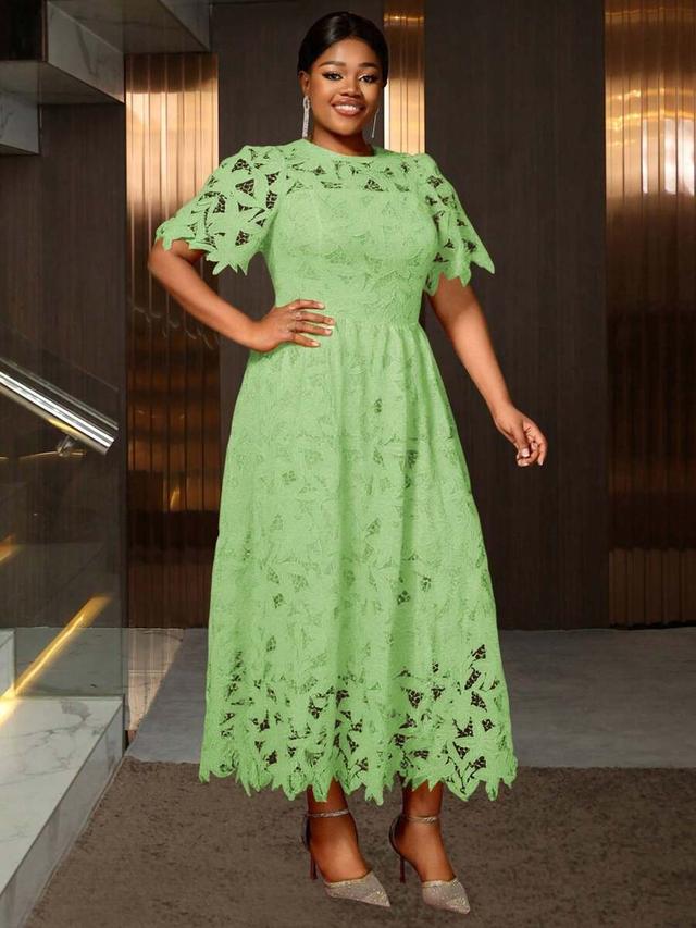 light green floral lace midi dress