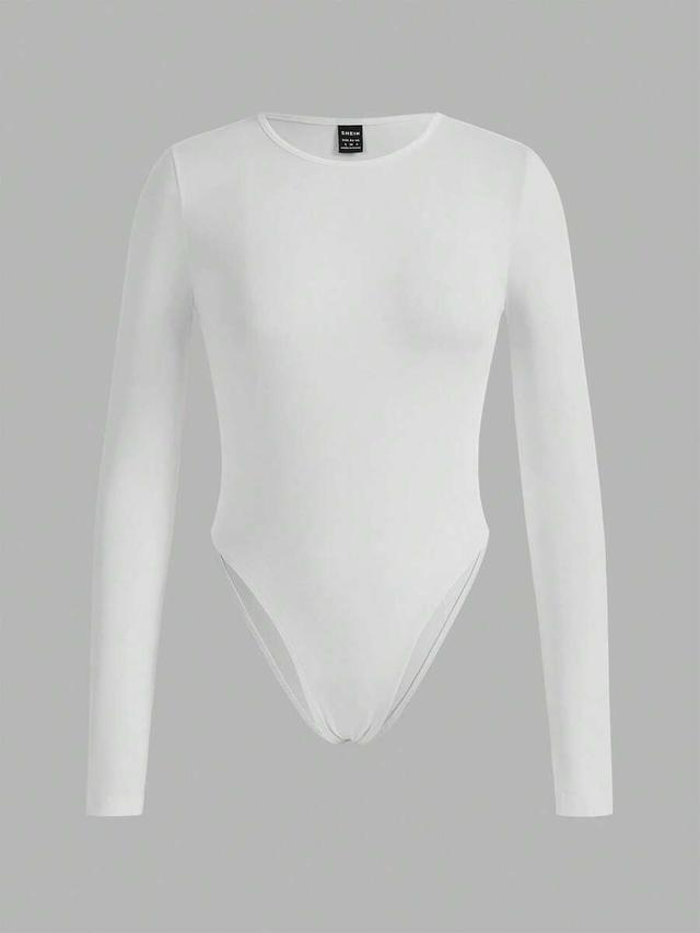 white three solid color long sleeve minimalist bodysuit