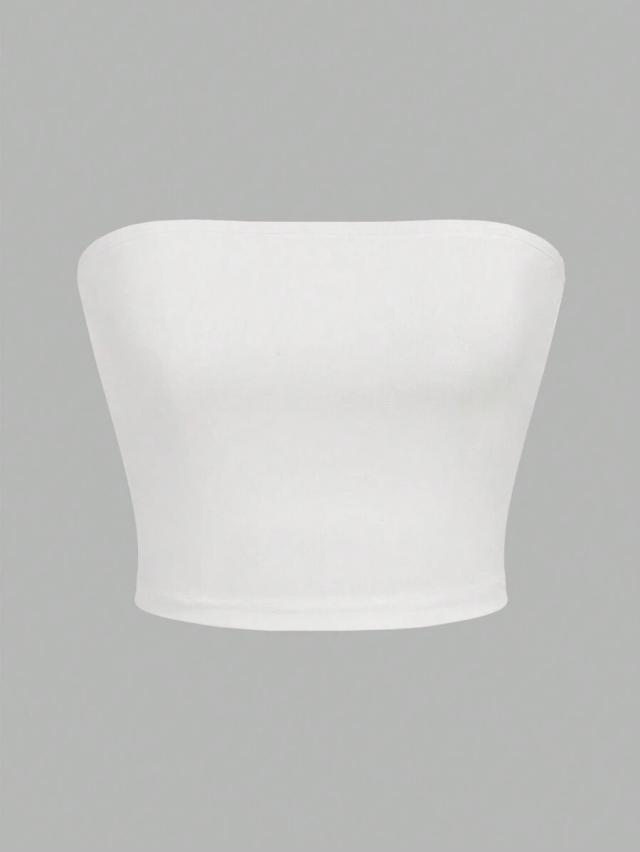 white three casual solid color cropped camisole tube top