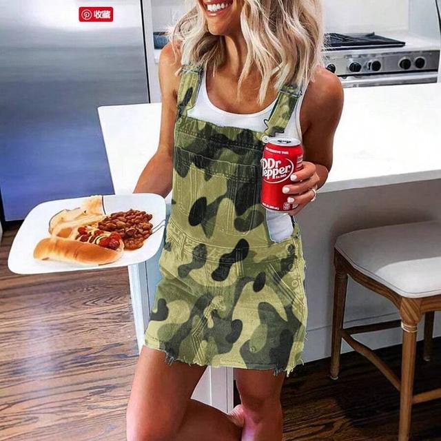 camouflage women's light wash denim suspender skirt