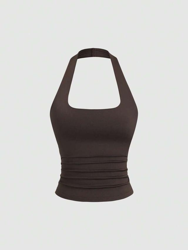 brown versatile u-neck slim fit halter tank top