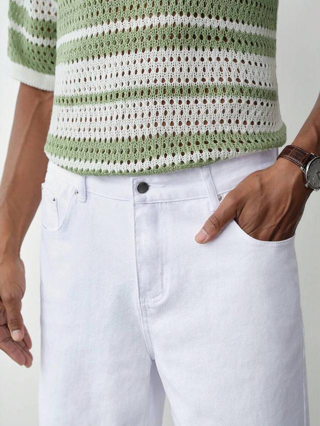 white solid color casual denim jorts