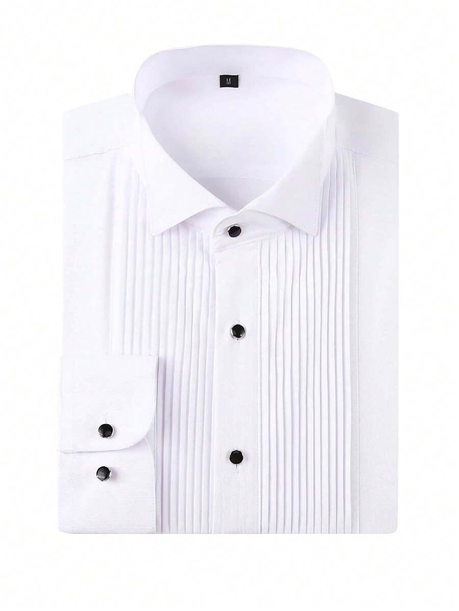 men's white pleated front formal tuxedo shirt