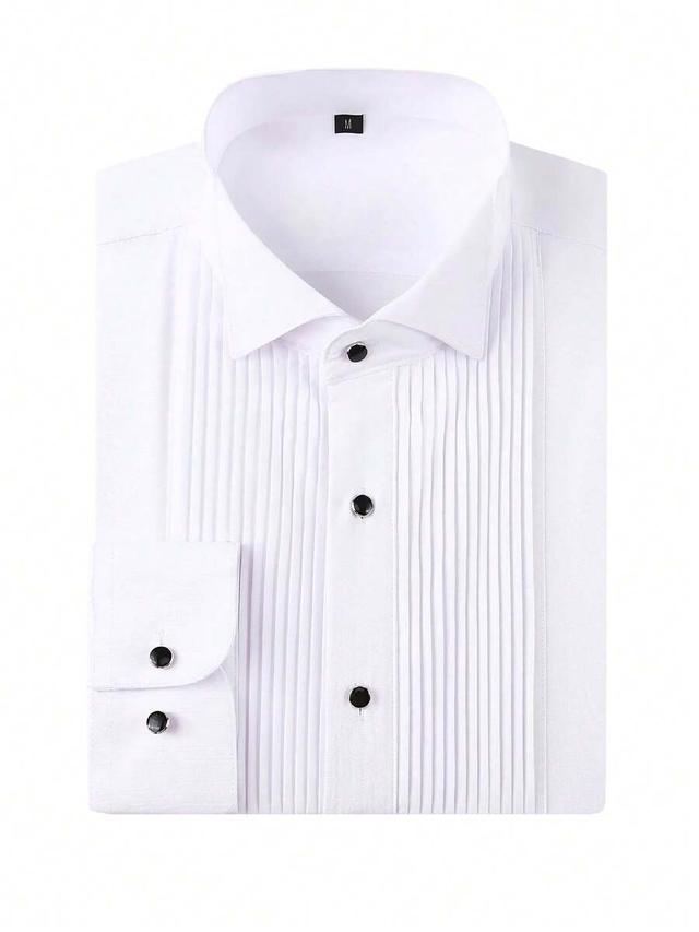 men's white pleated front formal tuxedo shirt