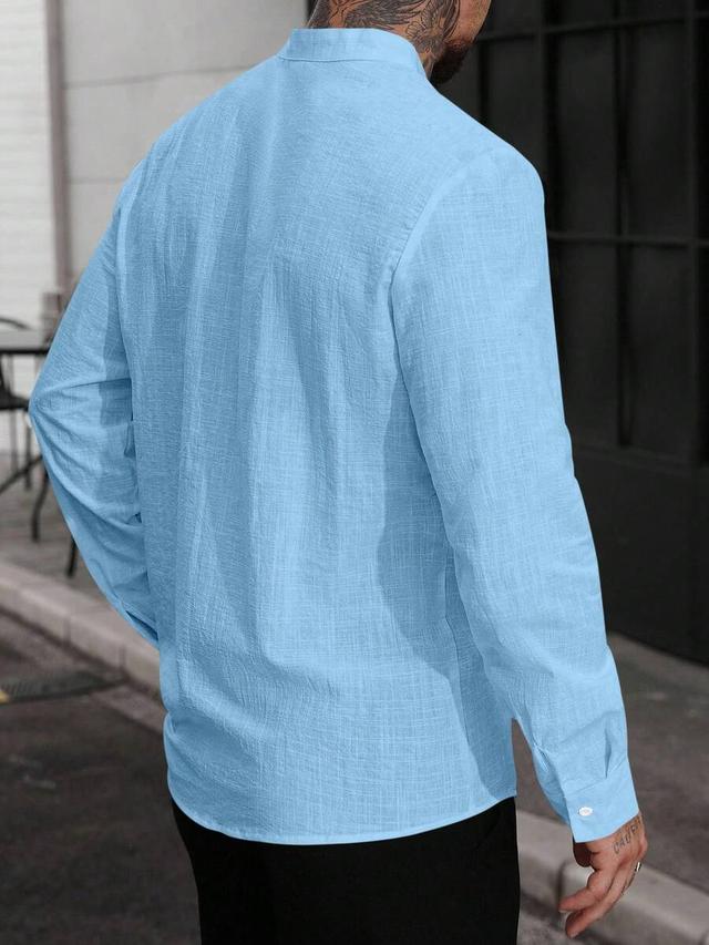manfinity casualcool light blue mandarin collar linen shirt