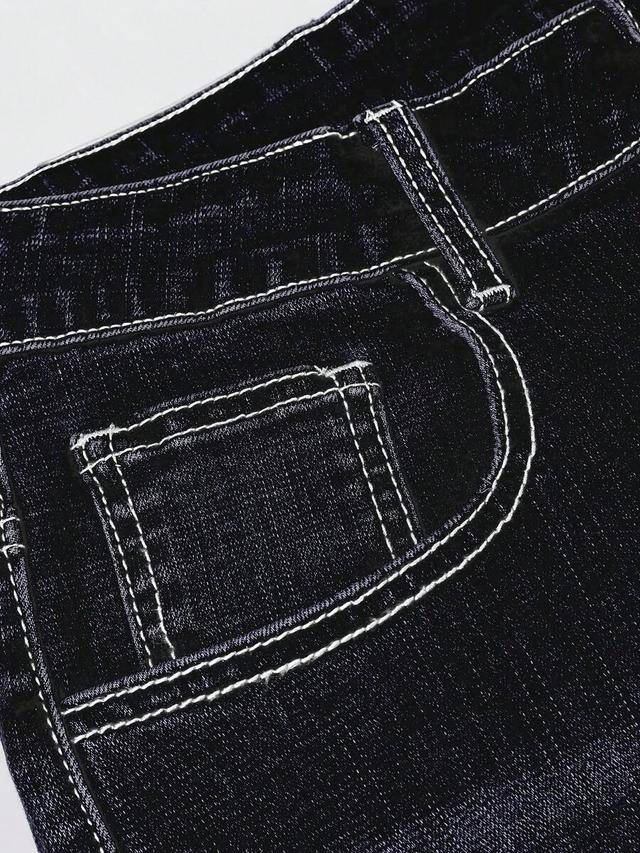 dark wash slim fit ripped and embroidered dark wash denim jeans