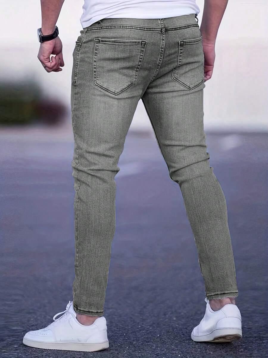 olive men's skinny distressed grey denim jeans