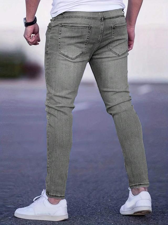 olive men's skinny distressed grey denim jeans