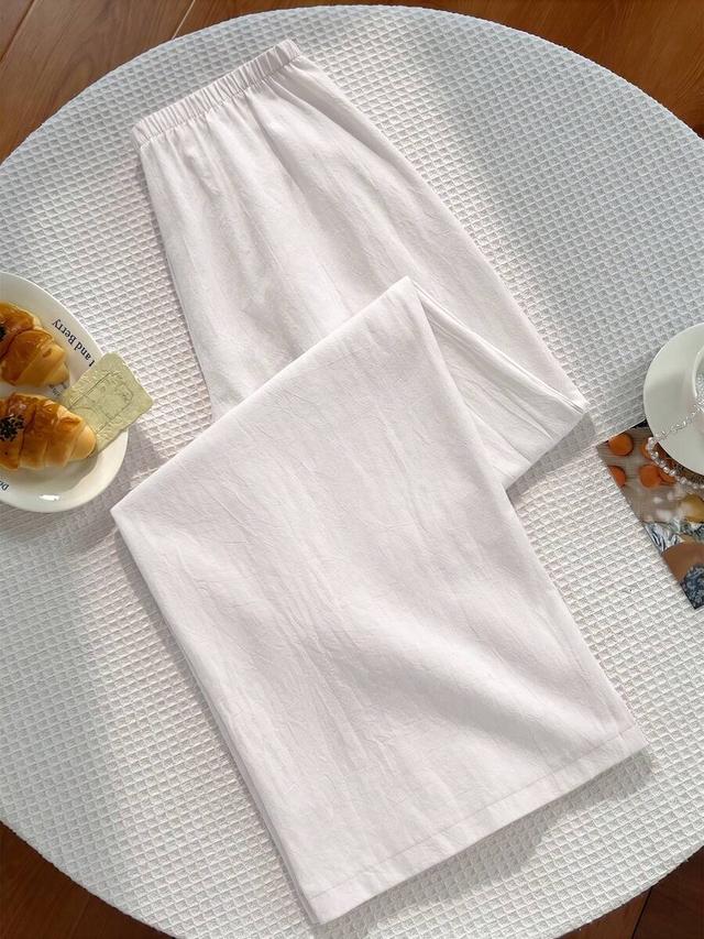 white casual drawstring waist wide leg pants