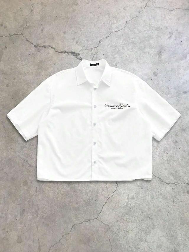 white short sleeve shirt with floral back print