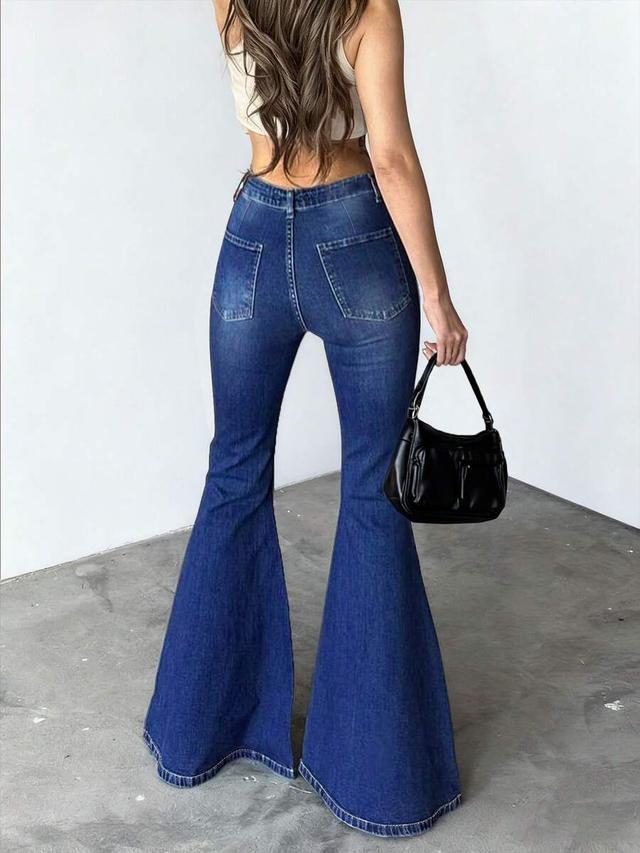 dark blue high waist dark blue stretchy y2k flare jeans