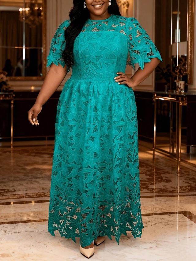 teal floral lace midi dress