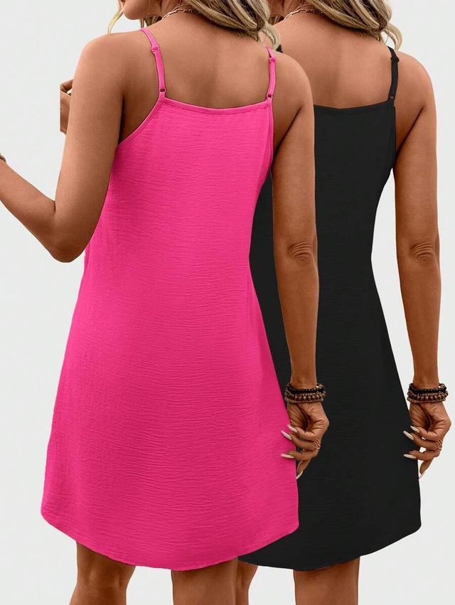black sleeveless mini slip dress set
