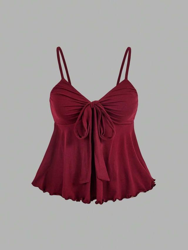 burgundy lace-up solid cami top