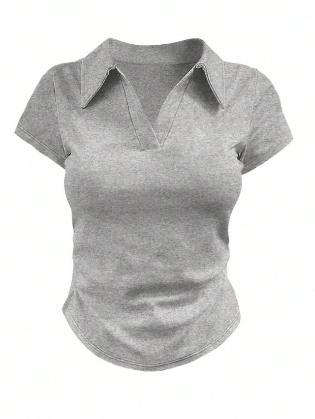 grey collared short sleeve casual t-shirt