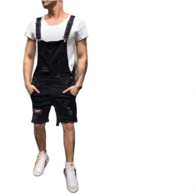black ripped slim fit denim overall shorts