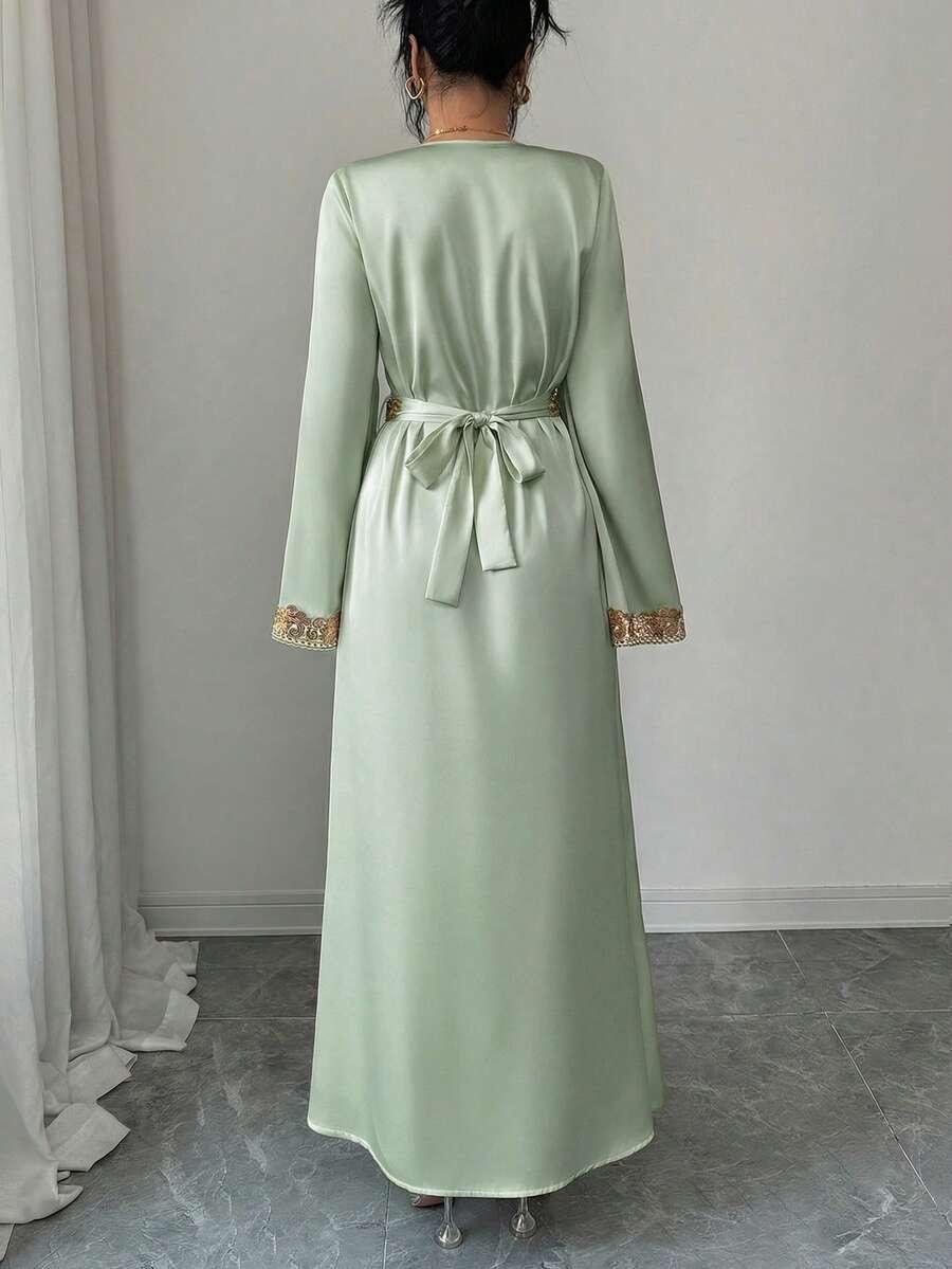 elegant v-neck flare sleeve gold lace a-line dress