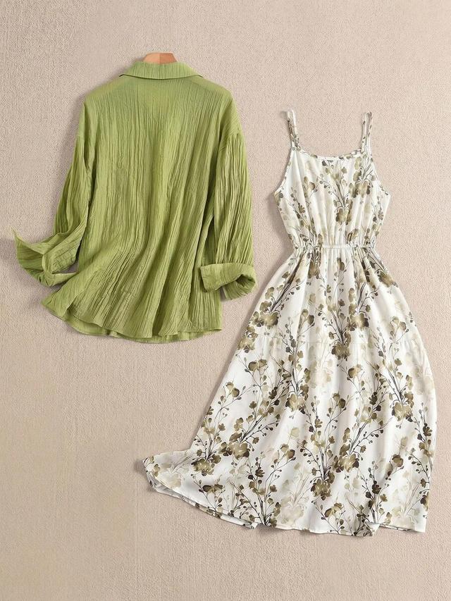 green floral print midi dress with spaghetti straps