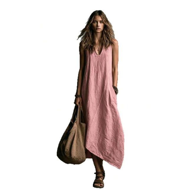 pink sleeveless asymmetrical vacation casual dress