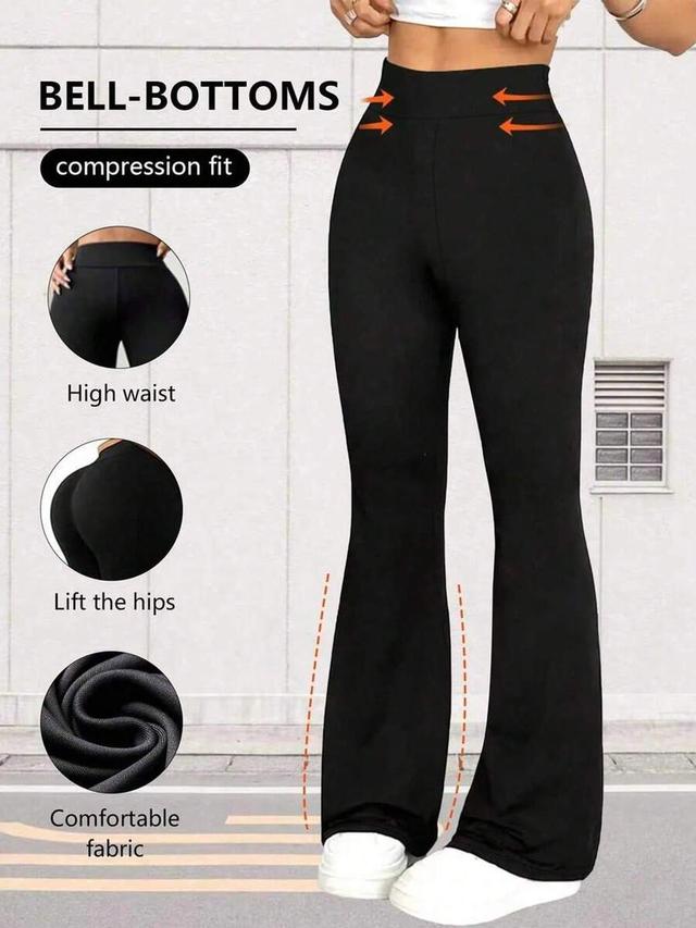 women's casual high waist polyester flare leg pants